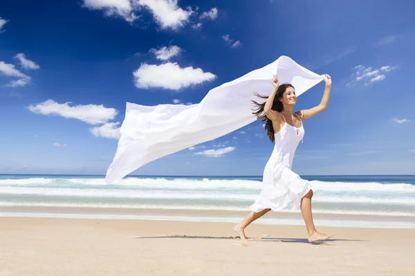 Jumping with a white scarf — Stock Photo, Image