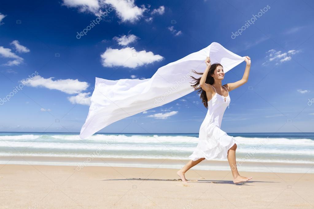 Jumping with a white scarf
