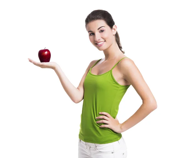 Healthy woman holding an apple — Stock Photo, Image