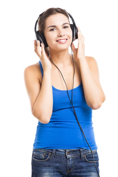 Vrouw luister muziek — Stockfoto