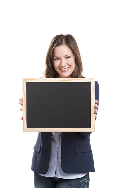 Biznes kobieta trzyma tablica — Zdjęcie stockowe