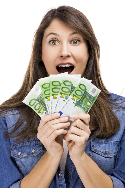 Woman holding some Euro — Stock Photo, Image