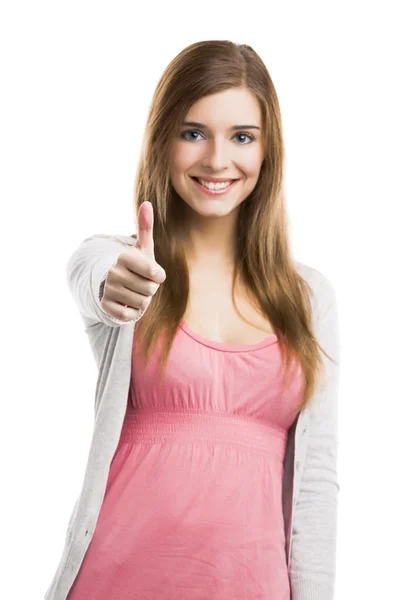 Woman with thumb up — Stock Photo, Image