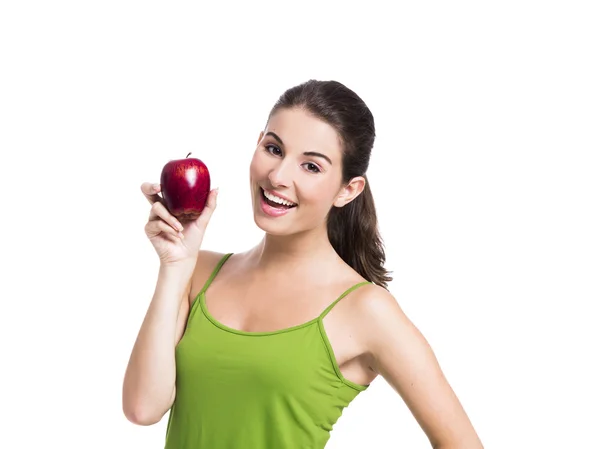 Healthy woman holding an apple — Stock Photo, Image