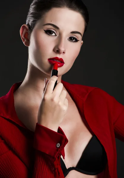 Applying lipstick — Stock Photo, Image