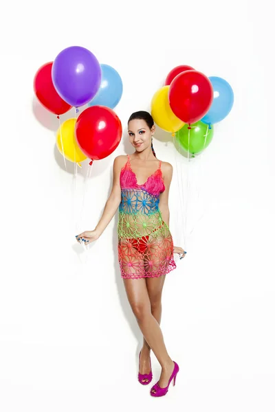 Mulher de moda com balões — Fotografia de Stock