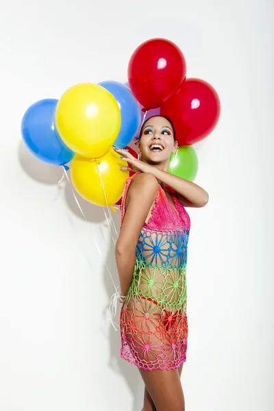 Mode Frau mit Luftballons — Stockfoto