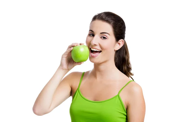 Mujer sana comiendo una manzana — Foto de Stock