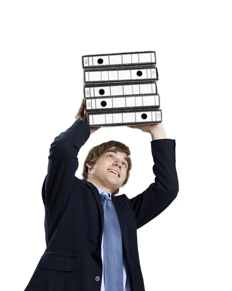 Business man carrying folders — Stock Photo, Image