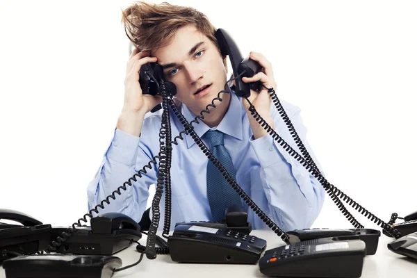 Answering multiple calls at the same time — Stock Photo, Image