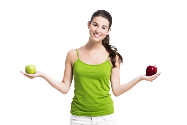 Здоровая женщина с яблоками — стоковое фото