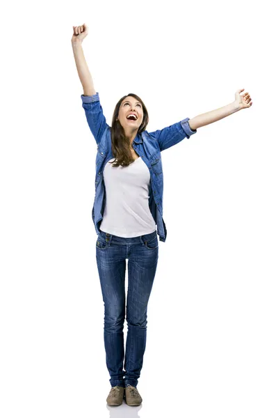 Woman with arms on the air — Stock Photo, Image