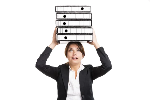 Business woman carying folders — Stock Photo, Image