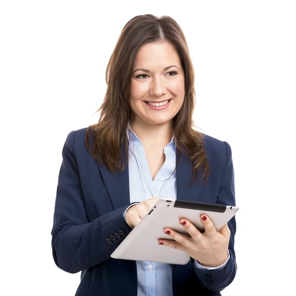 Femme d'affaires travaillant avec une tablette — Photo