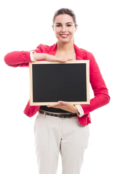 Business woman holding a shalk board — Stock Photo, Image