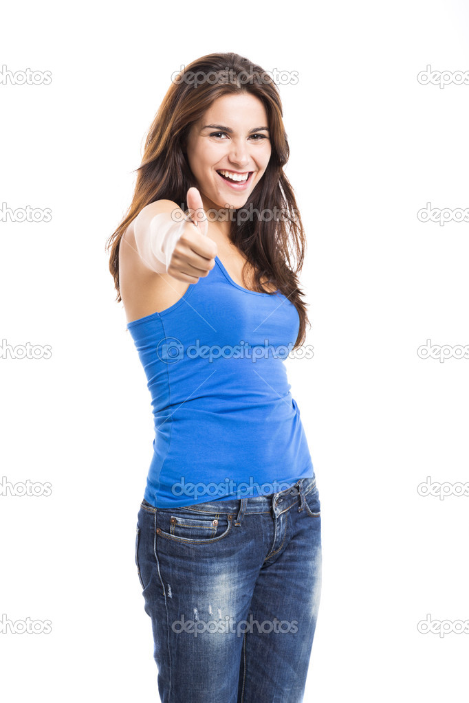 Young woman with thumbs up