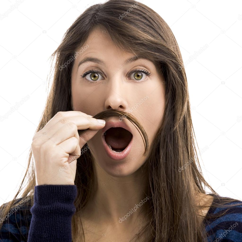 Woman making a moustache