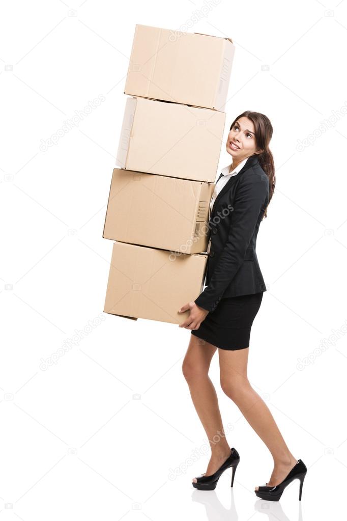 Business woman with card boxes