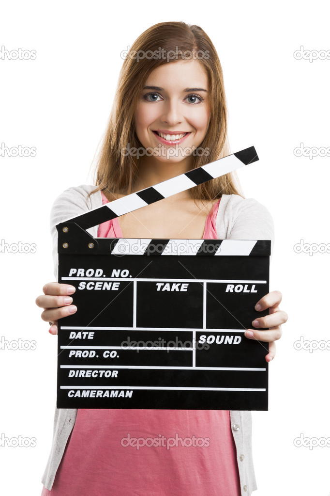 Woman with clapboard