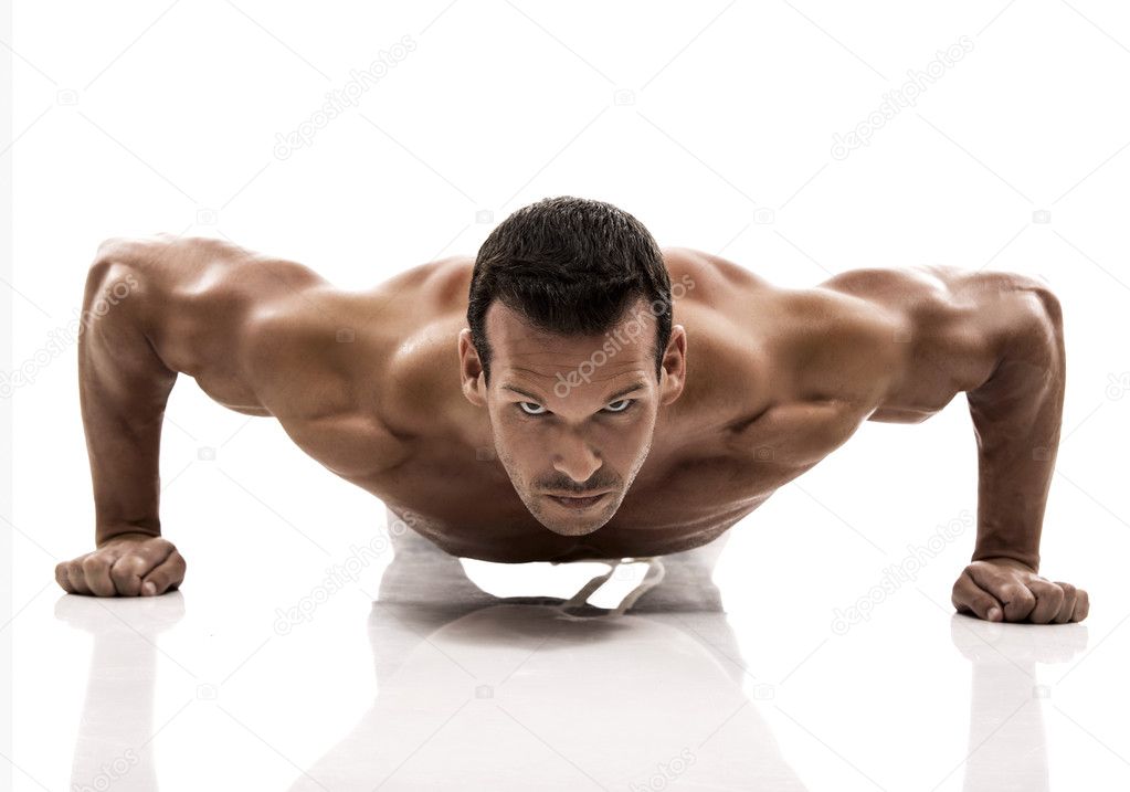 Muscle man dmaking push ups