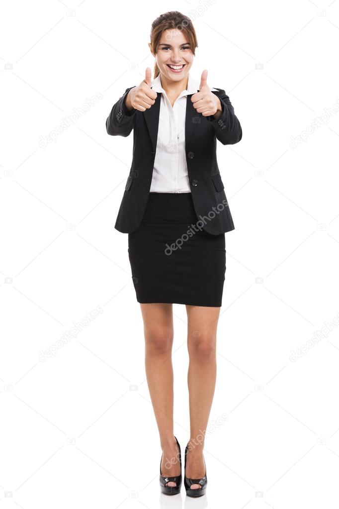 Business woman with thumbs up