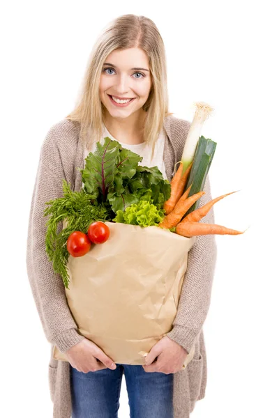Kobieta prowadzenie warzyw — Zdjęcie stockowe