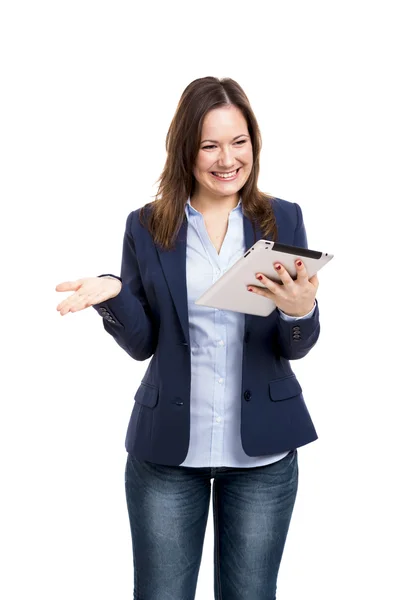 Mulher de negócios trabalhando com um tablet — Fotografia de Stock