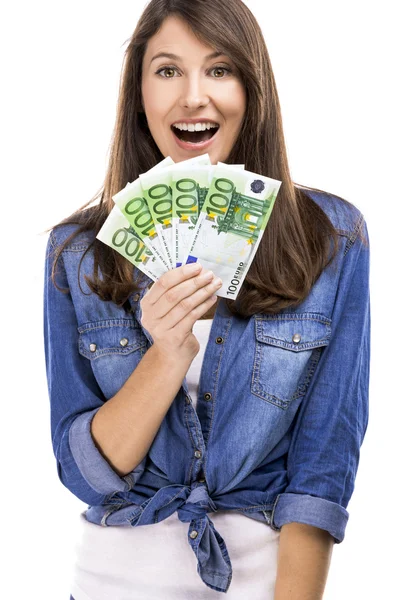 Woman holding some Euro — Stock Photo, Image