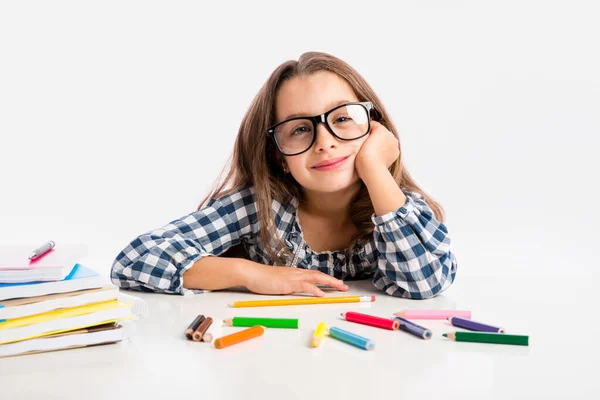 Little Girl School Making Drawings Painting — Stock Photo, Image