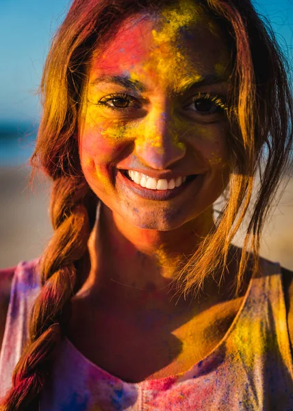 Portrait Beautiful Girl Full Colored Powder Face — Foto de Stock