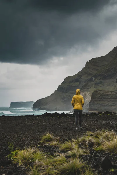 Woman Alone Exploring Nature Azores Island Portugal — стокове фото