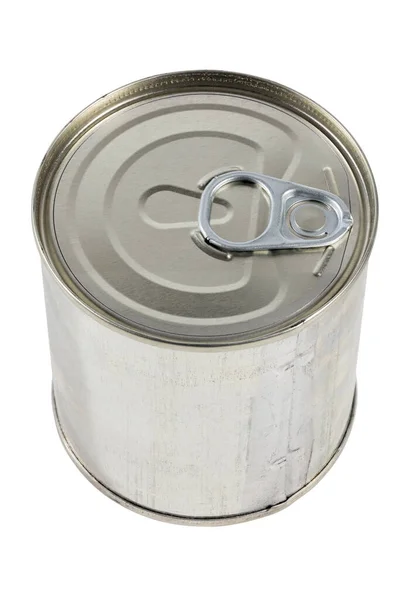 带拉环的罐头,在白色背景上隔离 — 图库照片