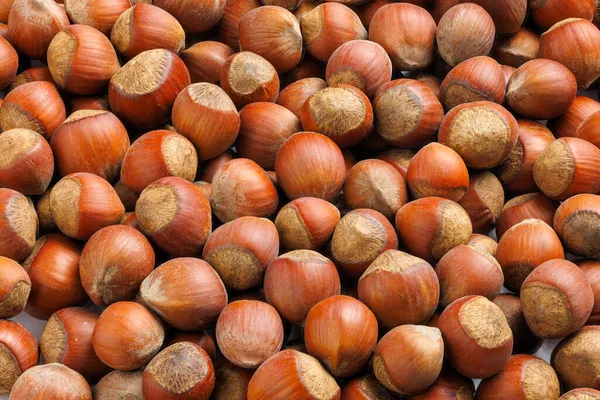 Pile de noisettes avec coquilles plein cadre fond close-up — Photo