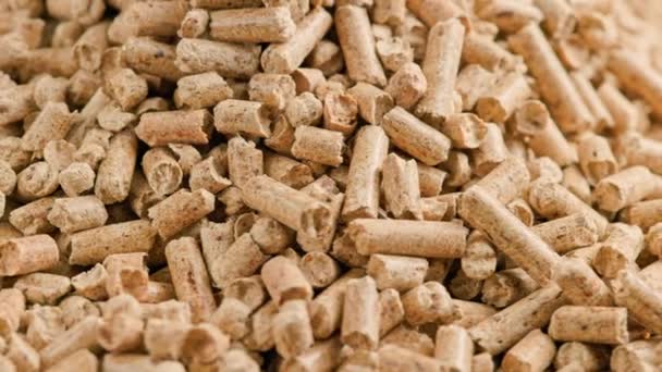 Looped close-up rotation of compacted wooden sawdust pellets — Stock Video
