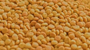 Kuru turuncu kedi maması çantalarının arka planında tam kare döngü