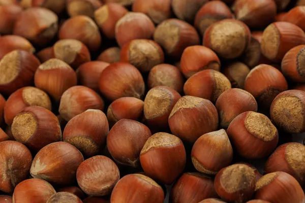 Pile de noisettes avec coquilles plein cadre fond close-up — Photo