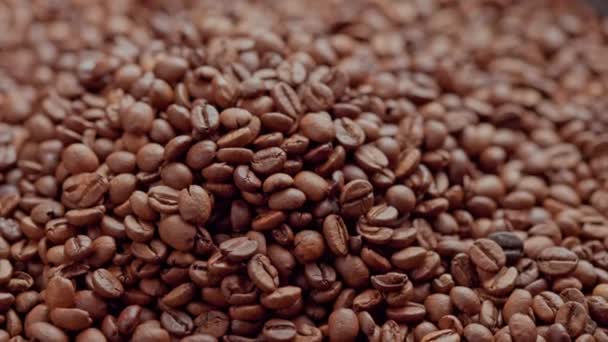 Full ram loopas spinning bakgrund högen av rostade kaffebönor — Stockvideo