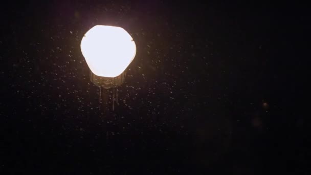 Gece karları yavaşladı sokak lambasının etrafında — Stok video