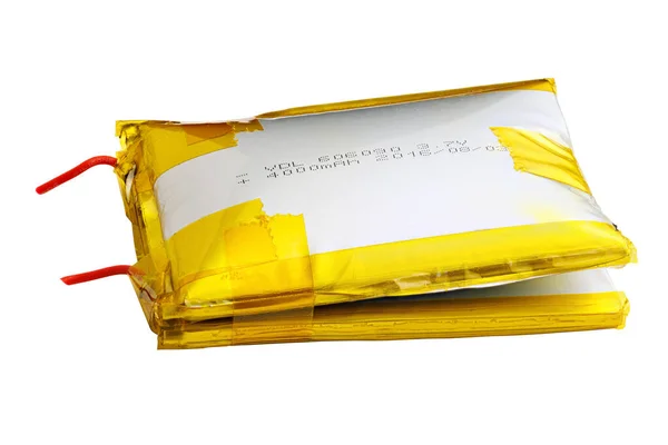 Gonfiore doppio pacchetto batteria agli ioni di litio isolato su sfondo bianco — Foto Stock