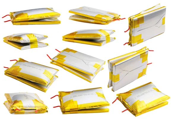 Set van gezwollen dubbele Li-ion batterij pack geïsoleerd op witte achtergrond — Stockfoto