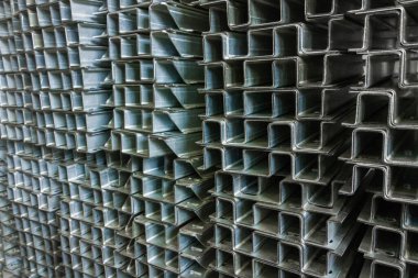 full frame view on stack of profile bent sheet metal parts