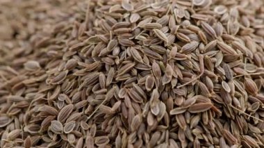 dry dill seeds pile, slow rotating looped background