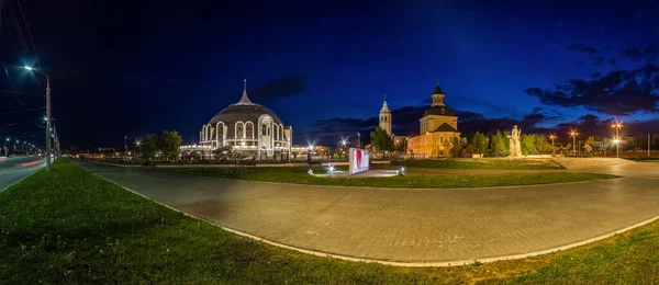 Night Tula wide angle view Arms Museum and Demidov monument and