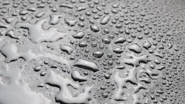spinning closeup background of black hydrophobic fabric covered with water drops