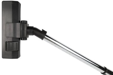 black vacuum cleaner brush with silver pipe isolated on white background