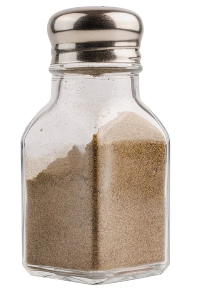 Glass Pepper Pot Powdered Black Pepper Isolated White Background Clipping — Stock fotografie
