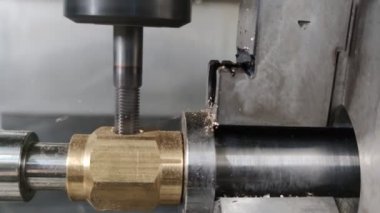 process of brass metal cnc 4-axis thread milling - dry, without coolant.