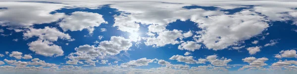 Seamless hdri panorama 360 degrees angle view blue sky with beautiful cumulus clouds with zenith for use in 3d graphics or game development as sky dome or edit drone shot