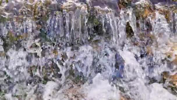 Flowing Water Small Rapid Waterfall River Slow Motion Daylight Full — Stockvideo