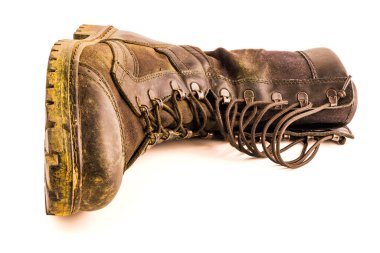 dirty military style light ankle boot isolated on white background - front view